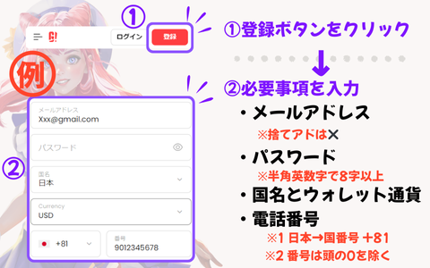 登録ステップ２メルアドとパスワードの設定